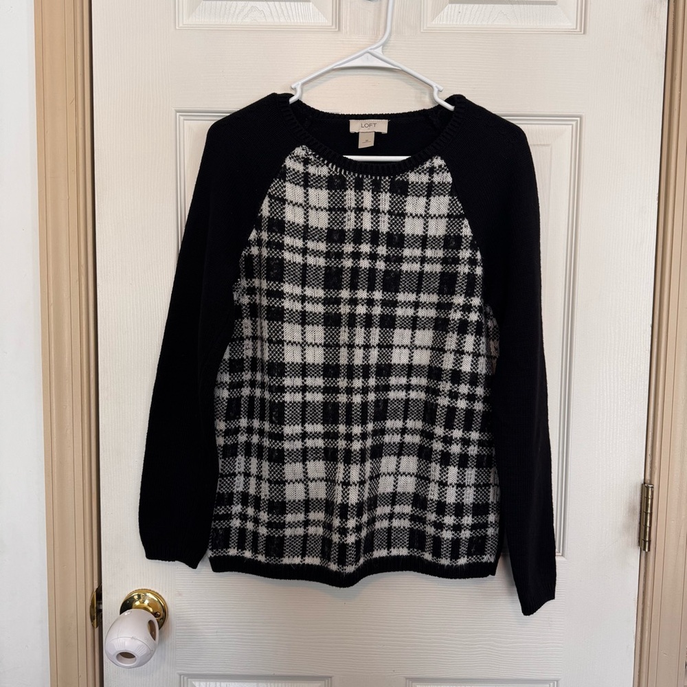 Loft Plaid Pullover Crewneck Sweater Women's M Cottagecore Preppy Academia Cozy